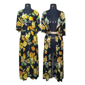 90s vtg POSITIVE ATTITUDE Sunflower Maxi Dress